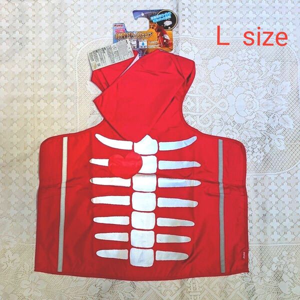 犬服 petio レインコート ボーン柄 レッド Lサイズ