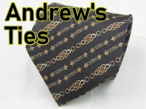 【アンドリュータイ】 OC 588 アンドリューズ タイズ Andrew‘ｓ Ties ネクタイ 黒系 チェーン プリント