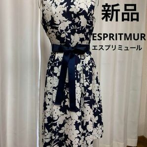 新品　ESPRITMUR エスプリミュール　花柄　ノースリーブ ワンピース　濃紺　