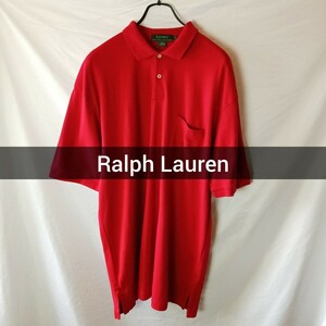 Ralph Lauren ポロシャツ XL レッド コットン ラルフローレン 半袖ポロシャツ 無地 古着 アメカジ ポニー ローレンラルフローレン