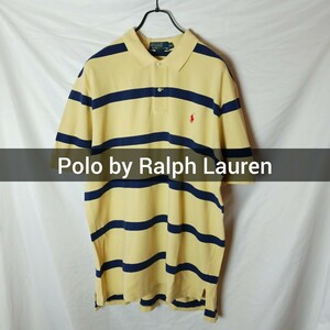 Polo by Ralph Lauren ポロシャツ XXL イエロー ボーダー 鹿の子 コットン ラルフローレン 半袖ポロシャツ 古着 ポニー ポロラルフローレン
