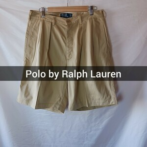 Polo by Ralph Lauren ショートパンツ 34チノパン ベージュ コットンパンツ ラルフローレン ショーツ ポロチノ 2タック アメカジ 古着 1