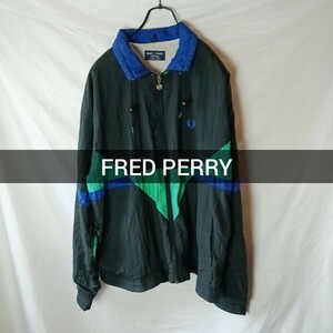 FRED PERRY ナイロンジャケット XL相当 ブラック グリーン ネイビー フレッド・ペリー 古着 ヴィンテージ ビンテージ フレッドペリー