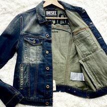 未使用級●DIESEL ディーゼル デニムジャケット ダメージ加工 BRADE Gジャン インディゴブルー 濃紺 刺繍 金ボタン 刻印ボタン メンズ 春◎_画像2