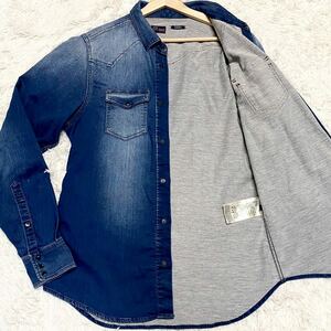 極美品/XL相当●DIESEL ディーゼル デニムシャツ ジャケット ジョグジーンズ SONORA 高級感 ストレッチ インディゴブルー メンズ 春夏◎