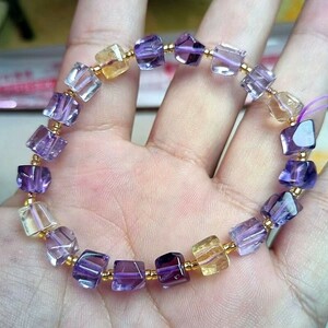 1 jpy ~ high class natural stone less coloring purple yellow .. natural crystal * bracele *5MM purple crystal . yellow crystal Power Stone amethyst high quality present new goods 