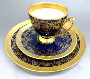  gold paint & cobalt cup & saucer 1952-1955 Germany made Trio 