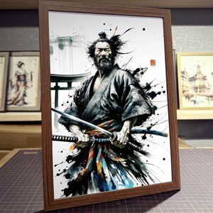 日本古代武士と美女002 #水墨 水彩 絵 イラスト オリジナル 作品