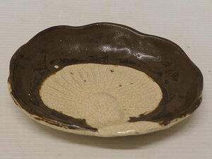 [ Kanto первый груз 9. глубокий . сосна . форма деформация тарелка чайная посуда Edo времена / Kyoyaki . рисовое поле .]