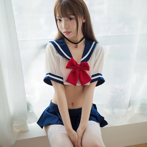 ML830 pretty sailor suit .. design see-through Ran Jerry [ tops * T-back * miniskirt 3 point set ] uniform costume play clothes 