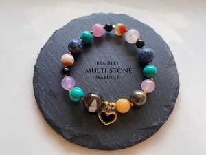 ^MARUCO^BL400-604 colorful Stone +Black heart 17.* natural stone bracele [ free shipping ]