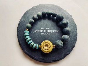 ^MARUCO^BL400-846 can baba jasper + turquoise asymmetry 17-18.* natural stone bracele [ free shipping ]