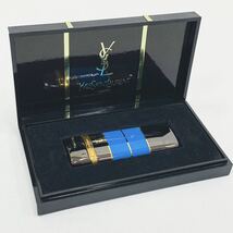 美品 着火OK YVES SAINT LAURENT イヴサンローラン ガスライター YS-3 YSL 黒×金×青 ヴィンテージ 箱・ケース付き 05-0420☆_画像2