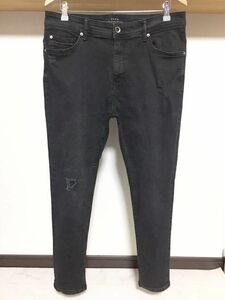 伸縮性抜群 春夏 良品 ZARA MAN ストレッチ スキニー 34 ダメージ デニム メンズ パンツ ジーンズ ブラック 黒