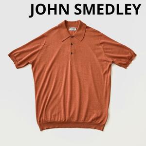 JOHN SMEDLEY ジョンスメドレー ウール コットン ニットポロ L オレンジ ハイゲージ ポロシャツ ニット セーター 毛 綿 半袖 国内正規