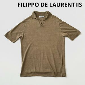 FILIPPO DE LAURENTIIS フィリッポデローレンティス リネン スキッパー ニットポロ ポロシャツ 50 オリーブブラウン ハイゲージ 麻 正規