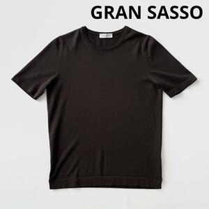 GRAN SASSO グランサッソ 12ゲージ コットン クルーネック ニットT 44 ブラウン 茶 ハイゲージ ニット カットソー Tシャツ 半袖 国内正規