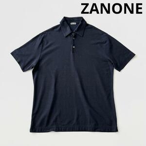 ZANONE ザノーネ アイスコットン ポロシャツ 総柄 48 ネイビー 紺 メンズ コットン icecotton プルオーバー 綿 春夏 半袖 国内正規 