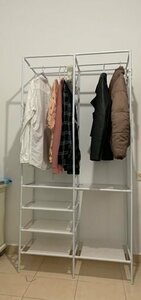 ko- truck open closet pipe hanger shelves attaching hanger rack shoes rack storage shelves clothes storage assembly type black white 