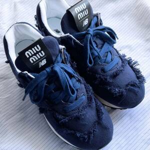 [Miu Miu × New Balance 574 Denim sneakers 2022ss] MiuMiu Logo prada size 38.5 24.5 25cm unisex beautiful goods 