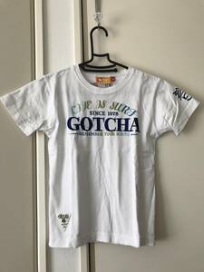 ガッチャ GOTCHA KIDS ラメ ロゴ刺繍 ハイビスカス プリント Tシャツ トップス 半袖 白 ホワイト 140㎝