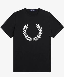 美品 FRED PERRY Laurel Wreath Print T-Shirt L / フレッドペリー ローレルリース プリント Tシャツ Tee 黒 Black ブラック