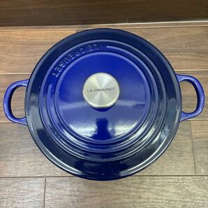 US240429 Ｂ-263 LE CREUSET ルクルーゼ ココットロンド 両手鍋 22cm蓋付 小鉢 4点セット ブルー グリーン オレンジ 現状品の画像2