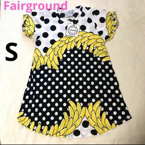 新品 Fairground レトロ Tシャツ バナナ 水玉 ドット S 白 黄 黒 半袖 柄 個性的 ホワイト イエロー ブラック
