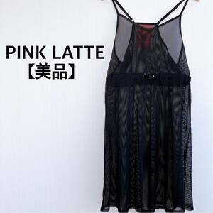 【美品】PINK LATTE シアーメッシュワンピース アジャスター付き レディース M ブラック ピンクラテ キャミソール KHーB