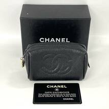 【5R14】1円スタート CHANEL シャネル ココマーク ミニ ポーチ キャビアスキン 小物入れ ブラック 箱付き _画像1