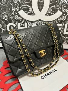 ◆◇ 極上美品！ シャネル ★ CHANEL マトラッセ ダブルフラップ ダブルチェーン ヴィンテージ ブラック × ゴールド 664 ◇◆