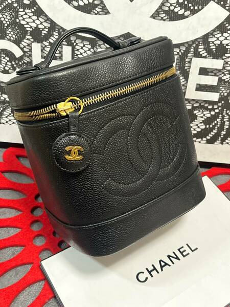 ◆◇ 極上美品 CHANEL ★ シャネル バニティ ヴァニティ バッグ キャビアスキン ブラック × ゴールド 667 ◇◆