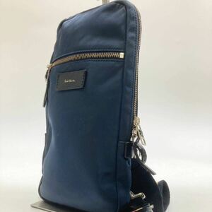 1円 ●Paul Smith/ポールスミス ボディバッグ マルチストライプ ナイロン 紺 ネイビー レザータグ ビジネス クロスボディ 斜めがけ メンズ