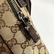 1円 ●GUCCI/グッチ ショルダーバッグ GGキャンバス レザー 本革 クロスボディ 斜めがけ 茶系 保存袋 サコッシュ メンズ レディース_画像8