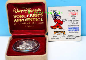 ディズニー　ミッキーマウス　ファンタジア　１９８７年　シルバーコイン 純銀製　シリアルナンバー刻印
