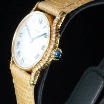 ◆美品◆ Cartier カルティエ リビエラSM パリス表記 K18 革 社外LB尾錠 純正ダイヤラグ メーカー見積書 箱 レディース 腕時計 「22235」_画像4