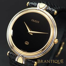 【希少 ヴィンテージ】GUCCI Ref.4500M ツートーンベゼル GPxSSxレザー QZ メンズ 腕時計 純正ベルト&バックル 「24019」_画像1