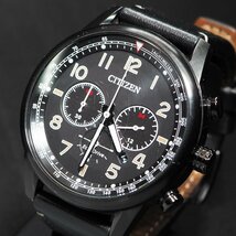 【エコドライブ クロノグラフ】CITIZEN シチズン Ref.B620-S117399 SS 革 純正ベルト＆バックル デイト メンズ「24026」_画像3