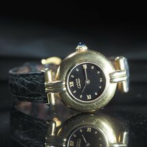 【電池交換済み】 Cartier カルティエ マストコリゼ 590002 SV 革 QZ 黒 文字盤 ソフトケース 保証書 レディース 腕時計 「24059」_画像5