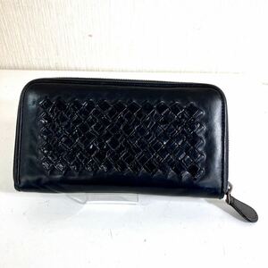 極美品 BOTTEGA VENETA ボッテガべネタ デザイン イントレチャート ラウンドファスナー 長財布 BLACK 高級 ブランド おすすめ 大人気 レア