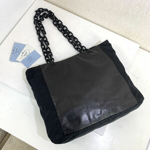 美品 PRADA プラダテスート ナイロン レザー チェーンショルダー トートバッグ 黒 BLACK 高級 ブランド おすすめ 大人気 ヴィンテージ レア