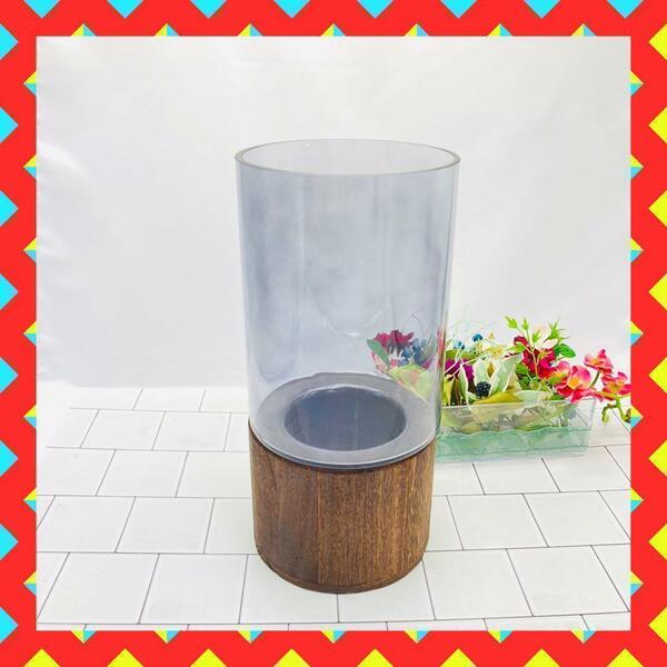 【即日発送】ウッド　ガラス フラワーベース シリンダー　花瓶　ガーデニング