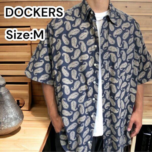 90s DOCKERS 総柄 半袖 シャツ リーバイス 胸ポケット　 古着　 ヴィンテージ　 オープンカラー　 シャツ　夏服