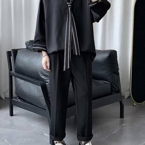 ネクタイ付き シャツ ブラック ストライプ ネクタイ シャツ トップス メンズ モード 韓国 秋服 000760XLの画像3