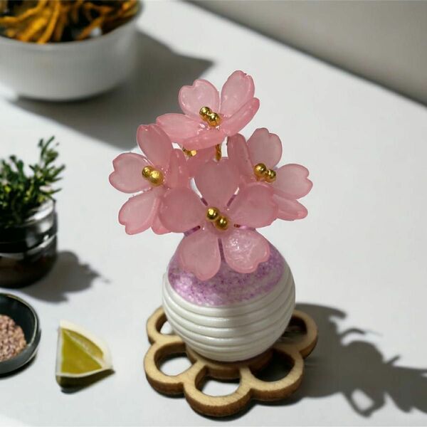 ミニチュアフラワー　ミニチュアフラワーベース　桜の花　お花の木の台付き　ドール用　インテリア　ディスプレイ