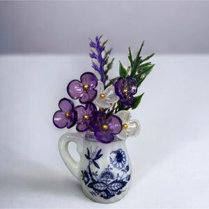 ミニチュアフラワー　紫の花　パープル　シノワズリ　ドール用　インテリア　ハンドメイド　セラミック製花瓶