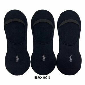 ※訳あり アウトレット POLO RALPH LAUREN(ポロ ラルフローレン)メンズ ショート ソックス スニーカー 3足セット 8291PK BLACK(001)