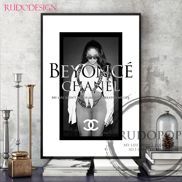 Tamaño A3 enmarcado [póster artístico homenaje a la marca Beyonce Chanel] #1, obra de arte, cuadro, gráfico