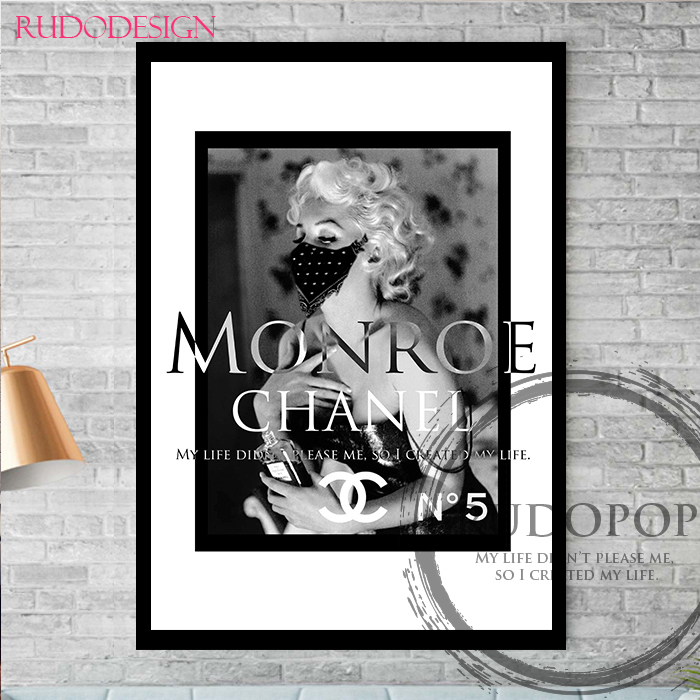 Format A3 encadré [Affiche d'art hommage à la marque Marilyn Monroe Chanel], Ouvrages d'art, Peinture, graphique