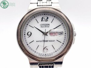 2405600192　＃ CITIZEN シチズン E100-K003334 エコドライブ 3針 デイデイト 腕時計 白文字盤 ホワイト 純正ベルト ヴィンテージ